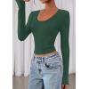 imagePRETTYGARDEN Womens Long Sleeve T Shirts 2026 Fall Trendy Deep V Neck Slim Fit Basic Crop Tops Casual Going Out TopDark Green
