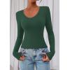 imagePRETTYGARDEN Womens Long Sleeve T Shirts 2026 Fall Trendy Deep V Neck Slim Fit Basic Crop Tops Casual Going Out TopDark Green