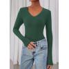 imagePRETTYGARDEN Womens Long Sleeve T Shirts 2026 Fall Trendy Deep V Neck Slim Fit Basic Crop Tops Casual Going Out TopDark Green