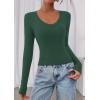 imagePRETTYGARDEN Womens Long Sleeve T Shirts 2026 Fall Trendy Deep V Neck Slim Fit Basic Crop Tops Casual Going Out TopDark Green