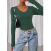imagePRETTYGARDEN Womens Long Sleeve T Shirts 2026 Fall Trendy Deep V Neck Slim Fit Basic Crop Tops Casual Going Out TopDark Green