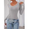 imagePRETTYGARDEN Womens Long Sleeve T Shirts 2026 Fall Trendy Deep V Neck Slim Fit Basic Crop Tops Casual Going Out TopGrey