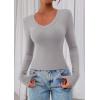 imagePRETTYGARDEN Womens Long Sleeve T Shirts 2026 Fall Trendy Deep V Neck Slim Fit Basic Crop Tops Casual Going Out TopGrey
