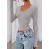 imagePRETTYGARDEN Womens Long Sleeve T Shirts 2026 Fall Trendy Deep V Neck Slim Fit Basic Crop Tops Casual Going Out TopGrey