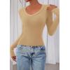 imagePRETTYGARDEN Womens Long Sleeve T Shirts 2026 Fall Trendy Deep V Neck Slim Fit Basic Crop Tops Casual Going Out TopKhaki