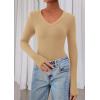 imagePRETTYGARDEN Womens Long Sleeve T Shirts 2026 Fall Trendy Deep V Neck Slim Fit Basic Crop Tops Casual Going Out TopKhaki