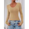 imagePRETTYGARDEN Womens Long Sleeve T Shirts 2026 Fall Trendy Deep V Neck Slim Fit Basic Crop Tops Casual Going Out TopKhaki