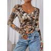 imagePRETTYGARDEN Womens Long Sleeve T Shirts 2026 Fall Trendy Deep V Neck Slim Fit Basic Crop Tops Casual Going Out TopKhaki Floral