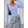 imagePRETTYGARDEN Womens Long Sleeve T Shirts 2026 Fall Trendy Deep V Neck Slim Fit Basic Crop Tops Casual Going Out TopLight Blue