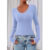 imagePRETTYGARDEN Womens Long Sleeve T Shirts 2026 Fall Trendy Deep V Neck Slim Fit Basic Crop Tops Casual Going Out TopLight Blue