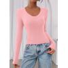 imagePRETTYGARDEN Womens Long Sleeve T Shirts 2026 Fall Trendy Deep V Neck Slim Fit Basic Crop Tops Casual Going Out TopPink