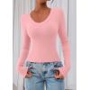 imagePRETTYGARDEN Womens Long Sleeve T Shirts 2026 Fall Trendy Deep V Neck Slim Fit Basic Crop Tops Casual Going Out TopPink