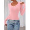 imagePRETTYGARDEN Womens Long Sleeve T Shirts 2026 Fall Trendy Deep V Neck Slim Fit Basic Crop Tops Casual Going Out TopPink