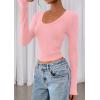 imagePRETTYGARDEN Womens Long Sleeve T Shirts 2026 Fall Trendy Deep V Neck Slim Fit Basic Crop Tops Casual Going Out TopPink