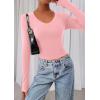 imagePRETTYGARDEN Womens Long Sleeve T Shirts 2026 Fall Trendy Deep V Neck Slim Fit Basic Crop Tops Casual Going Out TopPink