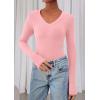 imagePRETTYGARDEN Womens Long Sleeve T Shirts 2026 Fall Trendy Deep V Neck Slim Fit Basic Crop Tops Casual Going Out TopPink