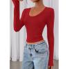 imagePRETTYGARDEN Womens Long Sleeve T Shirts 2026 Fall Trendy Deep V Neck Slim Fit Basic Crop Tops Casual Going Out TopRed
