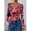 imagePRETTYGARDEN Womens Long Sleeve T Shirts 2026 Fall Trendy Deep V Neck Slim Fit Basic Crop Tops Casual Going Out TopRed Floral