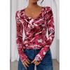 imagePRETTYGARDEN Womens Long Sleeve T Shirts 2026 Fall Trendy Deep V Neck Slim Fit Basic Crop Tops Casual Going Out TopRed Floral