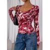 imagePRETTYGARDEN Womens Long Sleeve T Shirts 2026 Fall Trendy Deep V Neck Slim Fit Basic Crop Tops Casual Going Out TopRed Floral
