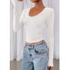 imagePRETTYGARDEN Womens Long Sleeve T Shirts 2026 Fall Trendy Deep V Neck Slim Fit Basic Crop Tops Casual Going Out TopWhite