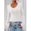 imagePRETTYGARDEN Womens Long Sleeve T Shirts 2026 Fall Trendy Deep V Neck Slim Fit Basic Crop Tops Casual Going Out TopWhite