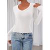 imagePRETTYGARDEN Womens Long Sleeve T Shirts 2026 Fall Trendy Deep V Neck Slim Fit Basic Crop Tops Casual Going Out TopWhite