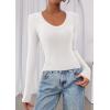 imagePRETTYGARDEN Womens Long Sleeve T Shirts 2026 Fall Trendy Deep V Neck Slim Fit Basic Crop Tops Casual Going Out TopWhite