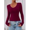 imagePRETTYGARDEN Womens Long Sleeve T Shirts 2026 Fall Trendy Deep V Neck Slim Fit Basic Crop Tops Casual Going Out TopWine Red