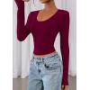 imagePRETTYGARDEN Womens Long Sleeve T Shirts 2026 Fall Trendy Deep V Neck Slim Fit Basic Crop Tops Casual Going Out TopWine Red
