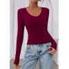 imagePRETTYGARDEN Womens Long Sleeve T Shirts 2026 Fall Trendy Deep V Neck Slim Fit Basic Crop Tops Casual Going Out TopWine Red