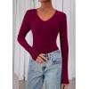 imagePRETTYGARDEN Womens Long Sleeve T Shirts 2026 Fall Trendy Deep V Neck Slim Fit Basic Crop Tops Casual Going Out TopWine Red