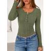imagePRETTYGARDEN Womens Long Sleeve Tops 2026 Spring Fashion Clothes Henley Shirts Slim Fitted Ribbed Tees Blouses Fall OutfitsArmy Green