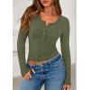 imagePRETTYGARDEN Womens Long Sleeve Tops 2026 Spring Fashion Clothes Henley Shirts Slim Fitted Ribbed Tees Blouses Fall OutfitsArmy Green