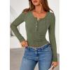 imagePRETTYGARDEN Womens Long Sleeve Tops 2026 Spring Fashion Clothes Henley Shirts Slim Fitted Ribbed Tees Blouses Fall OutfitsArmy Green