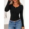 imagePRETTYGARDEN Womens Long Sleeve Tops 2026 Spring Fashion Clothes Henley Shirts Slim Fitted Ribbed Tees Blouses Fall OutfitsBlack