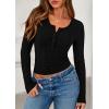 imagePRETTYGARDEN Womens Long Sleeve Tops 2026 Spring Fashion Clothes Henley Shirts Slim Fitted Ribbed Tees Blouses Fall OutfitsBlack