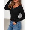 imagePRETTYGARDEN Womens Long Sleeve Tops 2026 Spring Fashion Clothes Henley Shirts Slim Fitted Ribbed Tees Blouses Fall OutfitsBlack