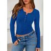 imagePRETTYGARDEN Womens Long Sleeve Tops 2026 Spring Fashion Clothes Henley Shirts Slim Fitted Ribbed Tees Blouses Fall OutfitsBlue