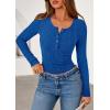 imagePRETTYGARDEN Womens Long Sleeve Tops 2026 Spring Fashion Clothes Henley Shirts Slim Fitted Ribbed Tees Blouses Fall OutfitsBlue