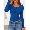 imagePRETTYGARDEN Womens Long Sleeve Tops 2026 Spring Fashion Clothes Henley Shirts Slim Fitted Ribbed Tees Blouses Fall OutfitsBlue