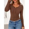 imagePRETTYGARDEN Womens Long Sleeve Tops 2026 Spring Fashion Clothes Henley Shirts Slim Fitted Ribbed Tees Blouses Fall OutfitsBrown