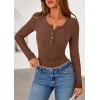 imagePRETTYGARDEN Womens Long Sleeve Tops 2026 Spring Fashion Clothes Henley Shirts Slim Fitted Ribbed Tees Blouses Fall OutfitsBrown