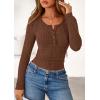 imagePRETTYGARDEN Womens Long Sleeve Tops 2026 Spring Fashion Clothes Henley Shirts Slim Fitted Ribbed Tees Blouses Fall OutfitsBrown