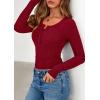 imagePRETTYGARDEN Womens Long Sleeve Tops 2026 Spring Fashion Clothes Henley Shirts Slim Fitted Ribbed Tees Blouses Fall OutfitsBurgundy