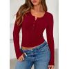 imagePRETTYGARDEN Womens Long Sleeve Tops 2026 Spring Fashion Clothes Henley Shirts Slim Fitted Ribbed Tees Blouses Fall OutfitsBurgundy