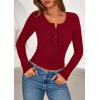 imagePRETTYGARDEN Womens Long Sleeve Tops 2026 Spring Fashion Clothes Henley Shirts Slim Fitted Ribbed Tees Blouses Fall OutfitsBurgundy