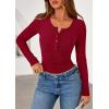 imagePRETTYGARDEN Womens Long Sleeve Tops 2026 Spring Fashion Clothes Henley Shirts Slim Fitted Ribbed Tees Blouses Fall OutfitsBurgundy