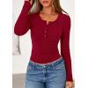 imagePRETTYGARDEN Womens Long Sleeve Tops 2026 Spring Fashion Clothes Henley Shirts Slim Fitted Ribbed Tees Blouses Fall OutfitsBurgundy