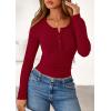 imagePRETTYGARDEN Womens Long Sleeve Tops 2026 Spring Fashion Clothes Henley Shirts Slim Fitted Ribbed Tees Blouses Fall OutfitsBurgundy